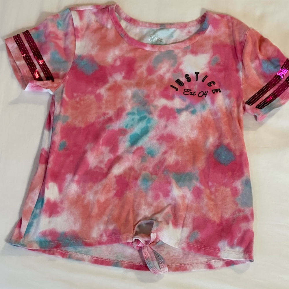 Justice pink tie dyed tee